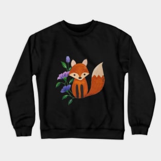 Little Fox and Floral Pattern in Gouache Illustration Crewneck Sweatshirt